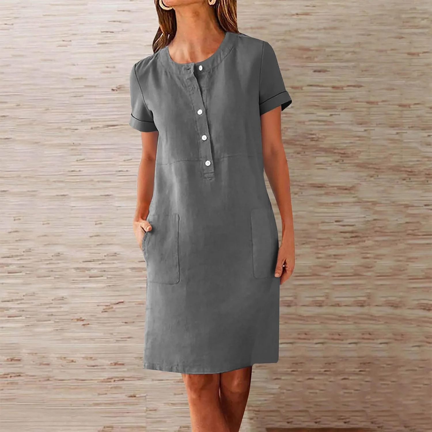 Summer Dresses for Women 2025 Button Front Short Sleeve Tshirt Dress Business Casual Sundresses with Pockets