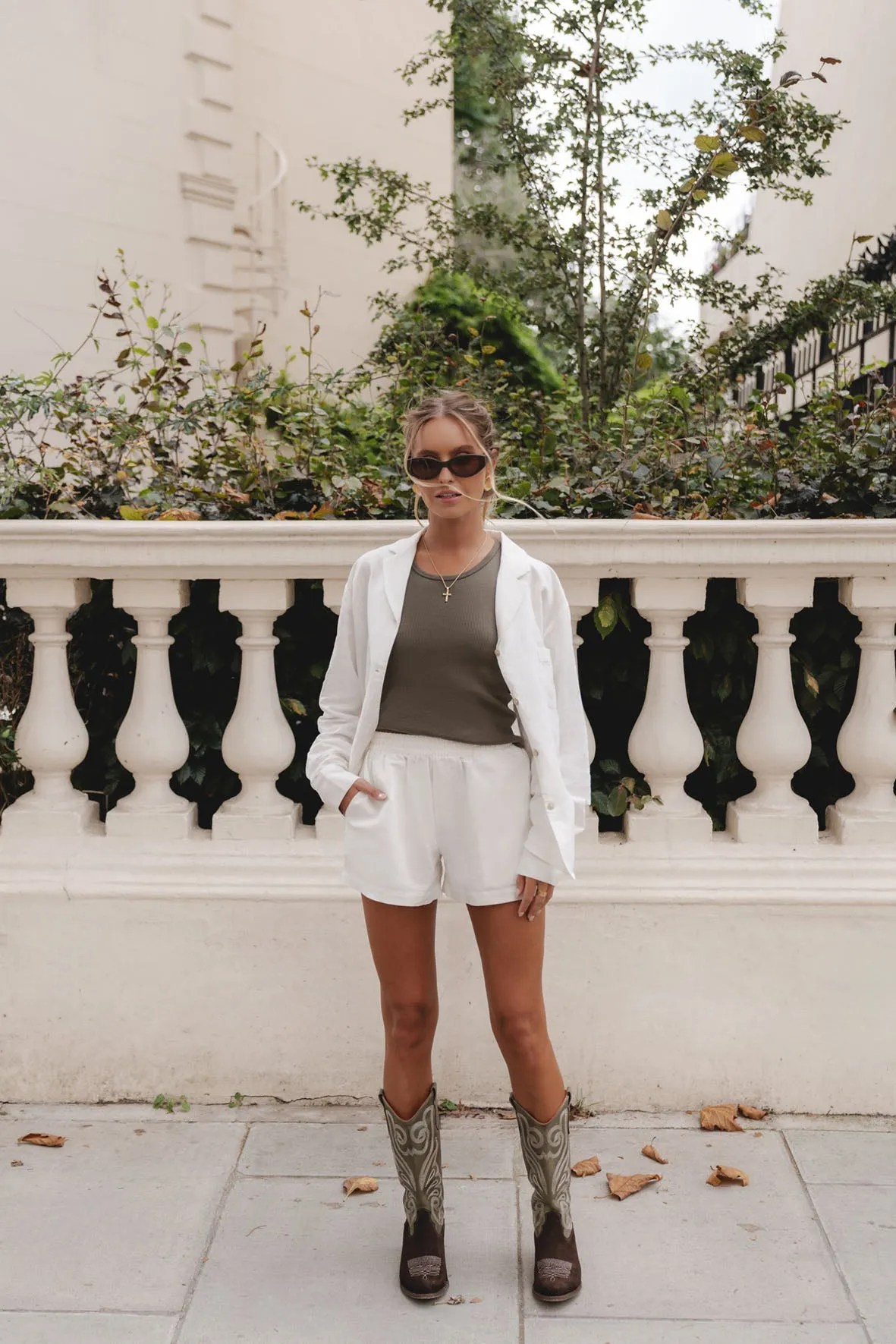 Sunday by GG X HA Linen Long Sleeve Top & Short Pyjama Set - White