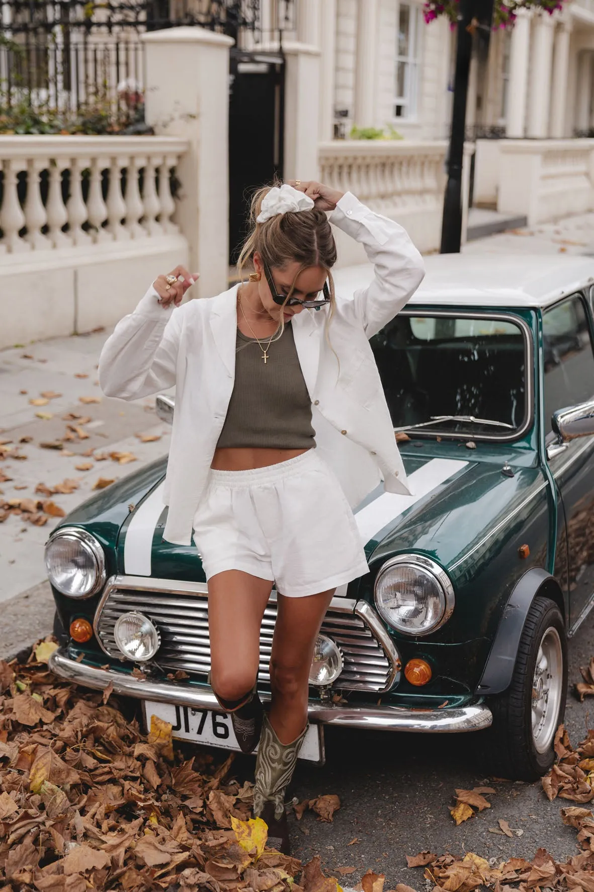 Sunday by GG X HA Linen Long Sleeve Top & Short Pyjama Set - White