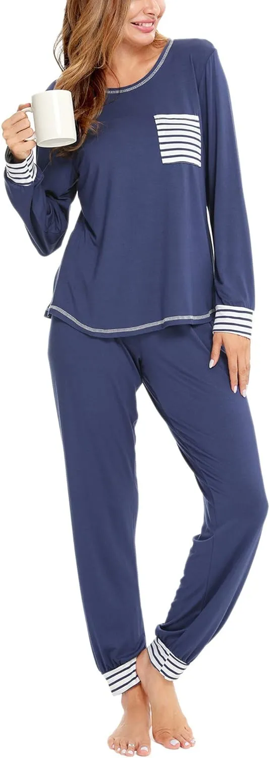 SWOMOG Pajamas Set Womens Long Sleeve Sleepwear Soft Modal Classic Loungewear Pj Set