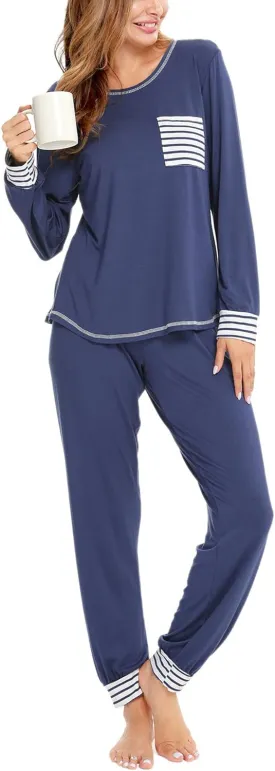SWOMOG Pajamas Set Womens Long Sleeve Sleepwear Soft Modal Classic Loungewear Pj Set