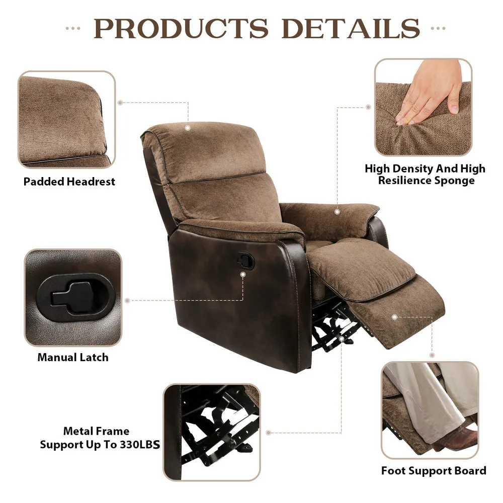 TACKspace Flannel Rocker Recliner with One-Pull Recline & 360lb Weight Rating