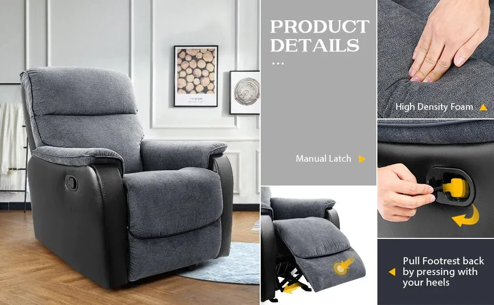TACKspace Flannel Rocker Recliner with One-Pull Recline & 360lb Weight Rating