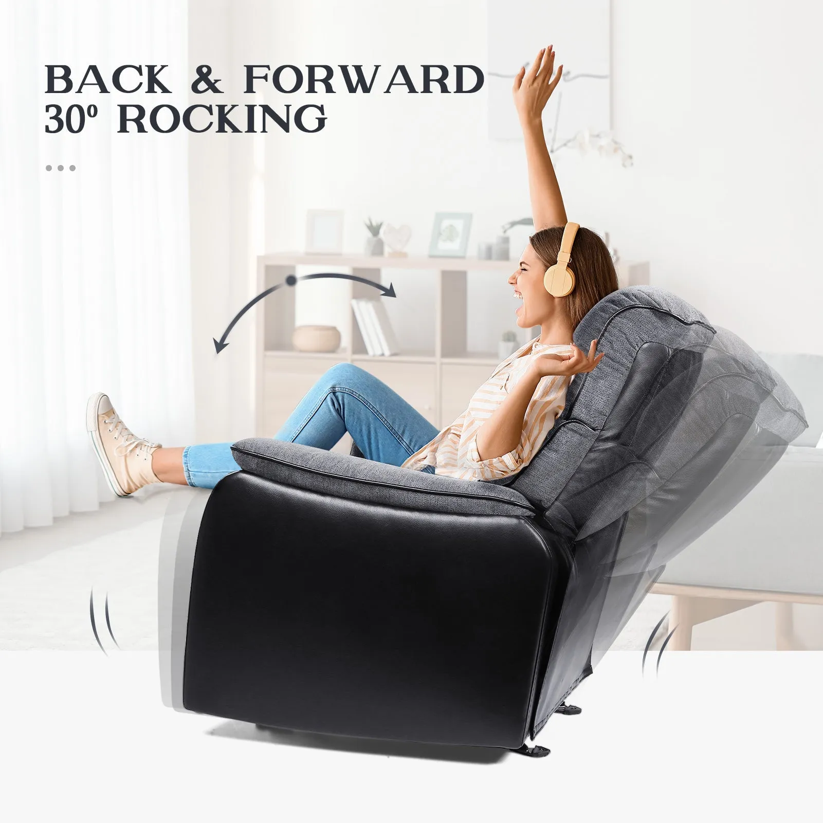 TACKspace Flannel Rocker Recliner with One-Pull Recline & 360lb Weight Rating