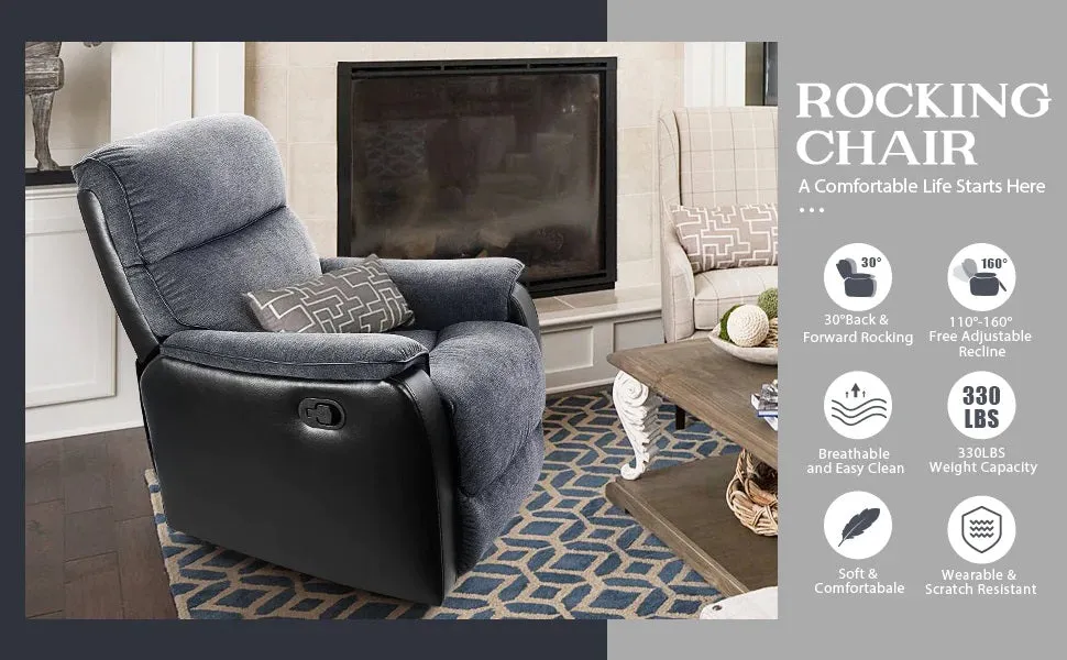 TACKspace Flannel Rocker Recliner with One-Pull Recline & 360lb Weight Rating