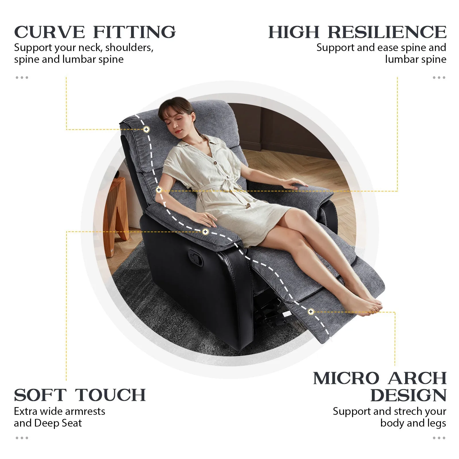 TACKspace Flannel Rocker Recliner with One-Pull Recline & 360lb Weight Rating