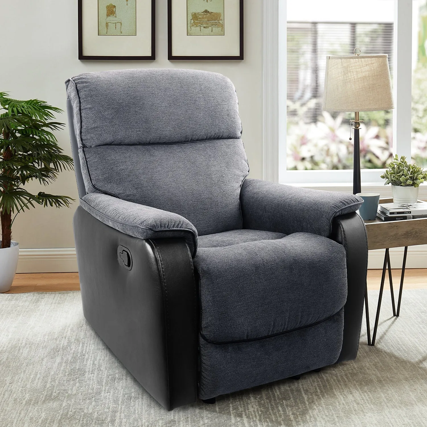 TACKspace Flannel Rocker Recliner with One-Pull Recline & 360lb Weight Rating