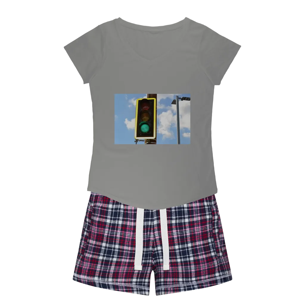 Traffic Light Women's Sleepy Tee and Flannel Short