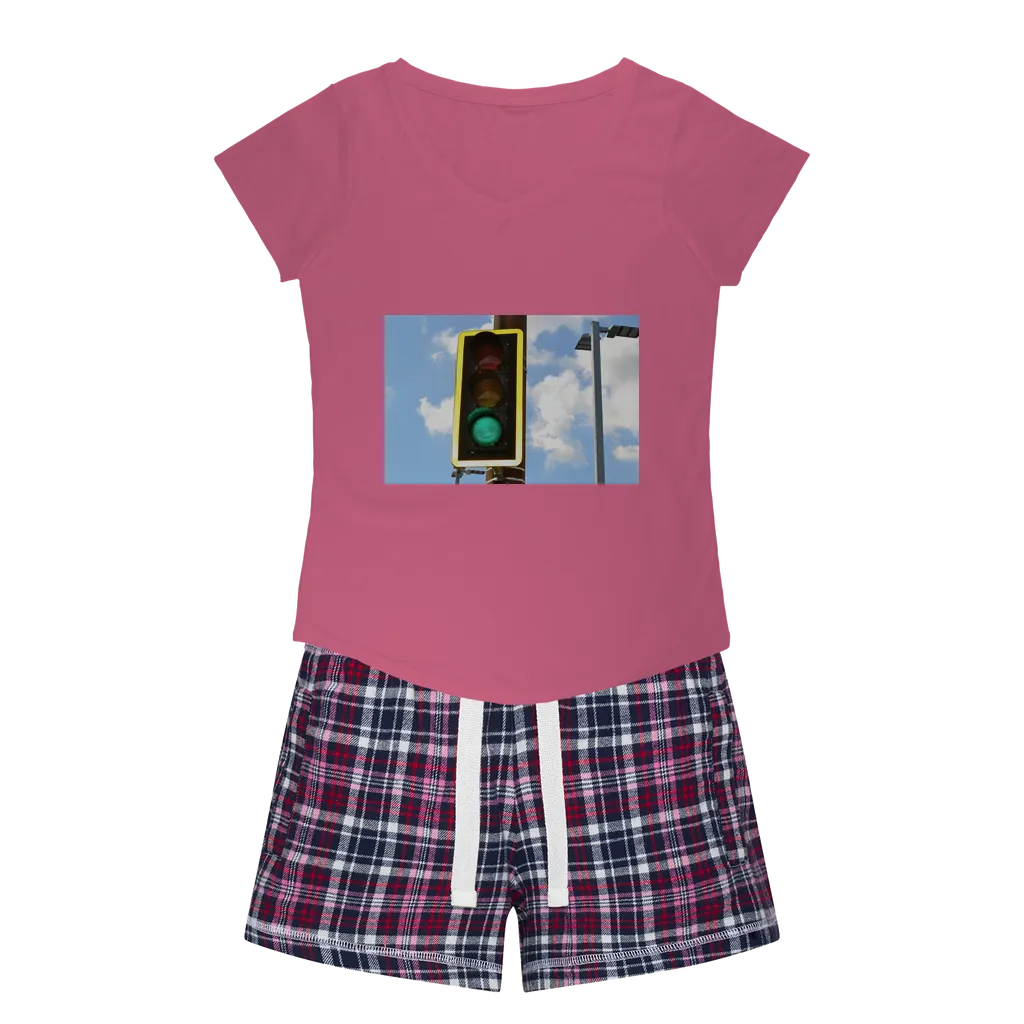 Traffic Light Women's Sleepy Tee and Flannel Short