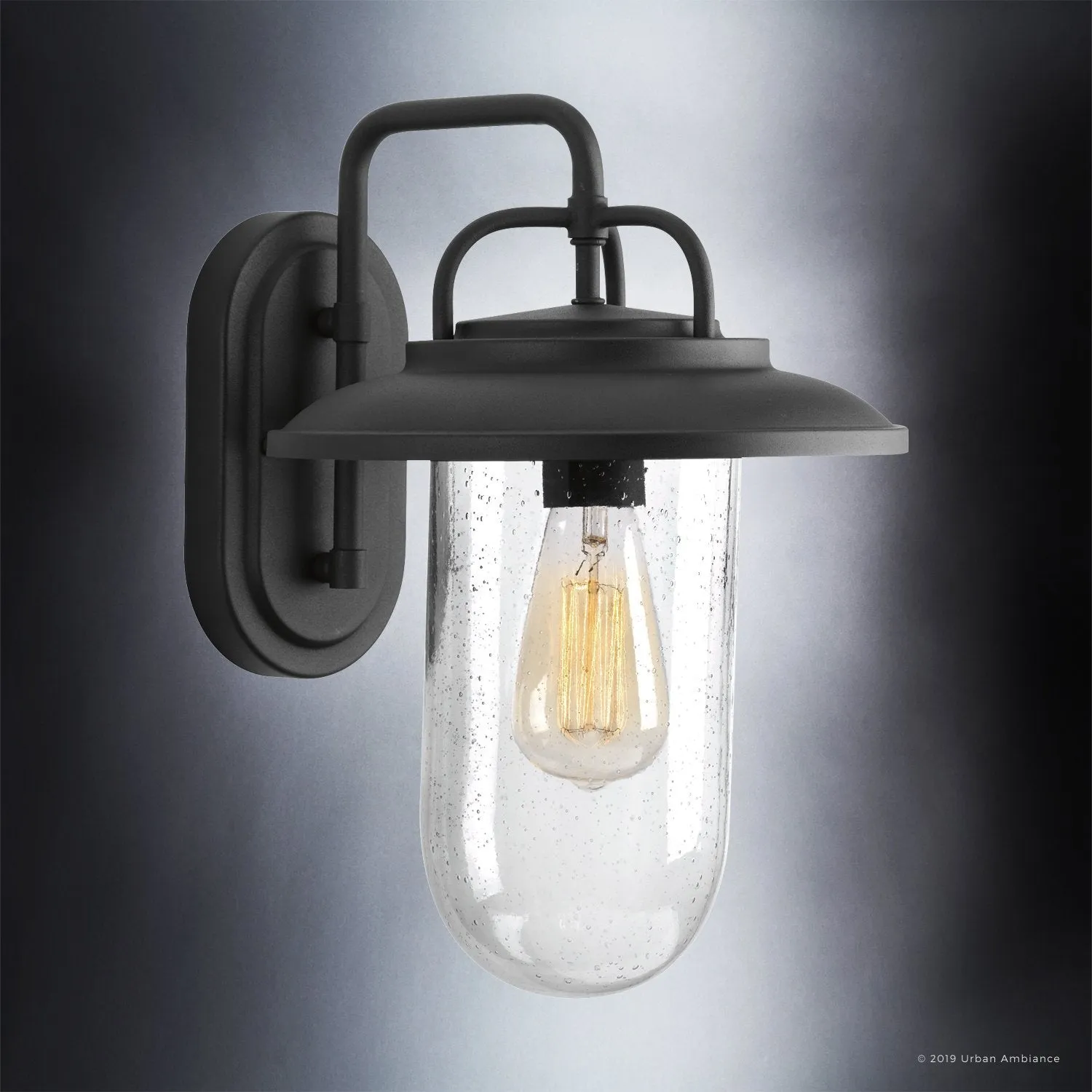 Murcia Collection Modern Farmhouse Style Outdoor Wall Light, 14-3/8 x 10, Elegant Black Finish - Model UHP1142