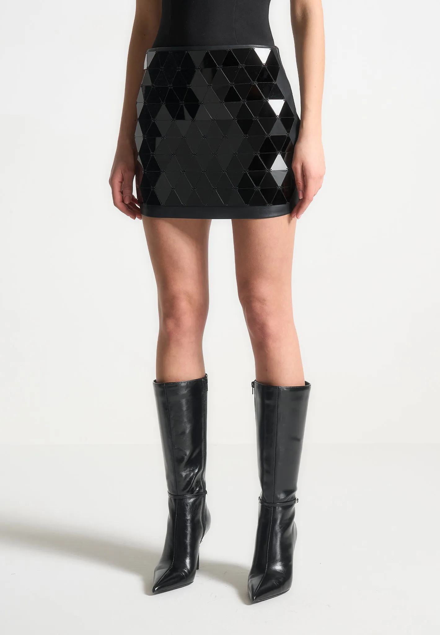 Vegan Leather Mirrored Mini Skirt