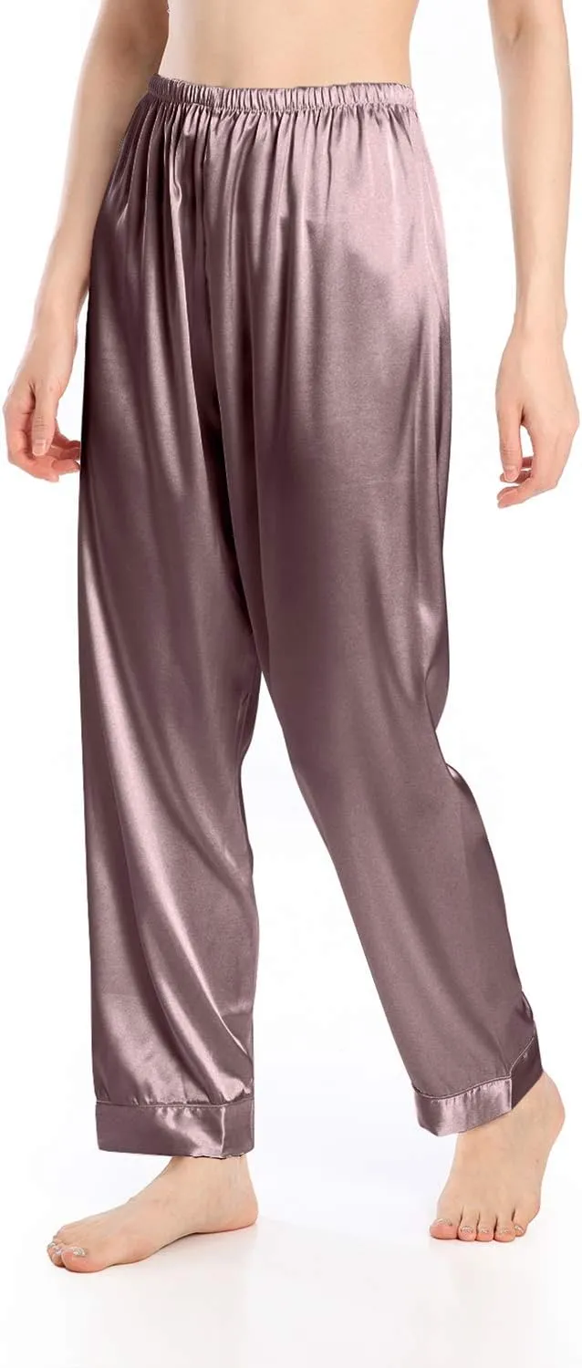 Wantschun Womens Satin Silk Sleepwear Long Pajamas Pants Nightwear Loungewear Pj Bottoms Trousers XXS-XXXL