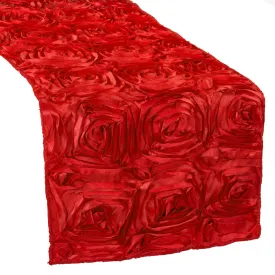Wedding Rosette Satin Table Runner - Red