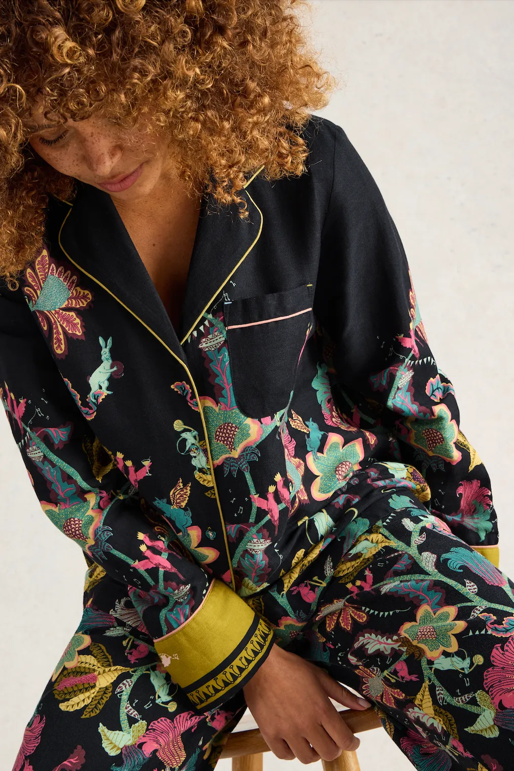 White Stuff Nina Organic PJ Black Print Shirt