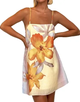 Women Floral Cami Mini Dress Boho Flowy Spaghetti Strap Vacation Short Dresses Y2k Loose Graphic Slip Sundress