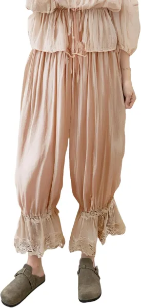Women Lace Long Bloomers Pants Elastic Waist Y2k Ruffle Pettipants Slip Cute Pantaloons Pumpkin Pants