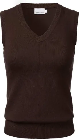 Women Solid Classic V-Neck Sleeveless Pullover Sweater Vest Top
