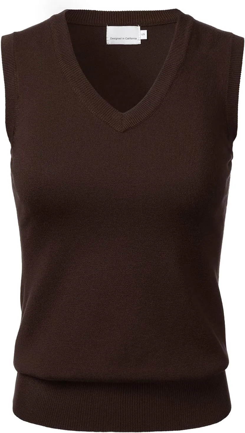 Women Solid Classic V-Neck Sleeveless Pullover Sweater Vest Top
