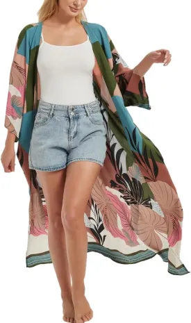 Women's Bohemian Floral Print Kimono Cardigan Summer Swimsuit Beach Cover Up Dresses