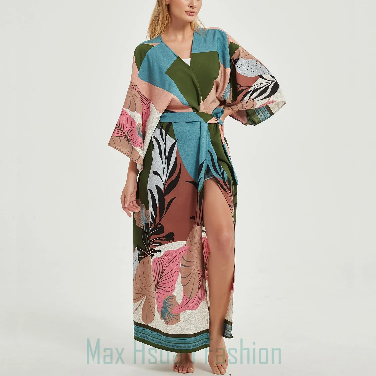 Women's Bohemian Floral Print Kimono Cardigan Summer Swimsuit Beach Cover Up Dresses