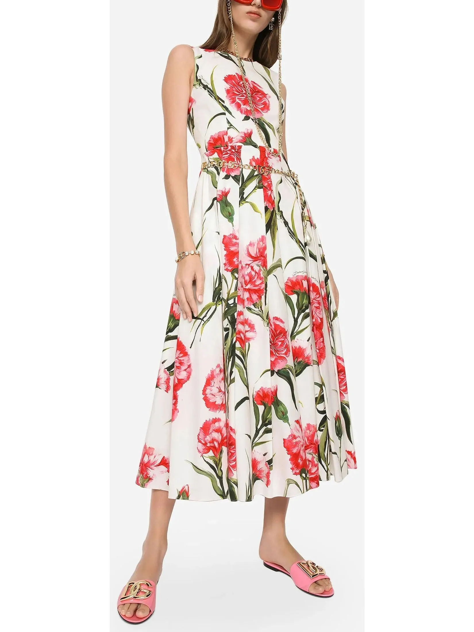 Women’s Carnation-Printed Midi Dress