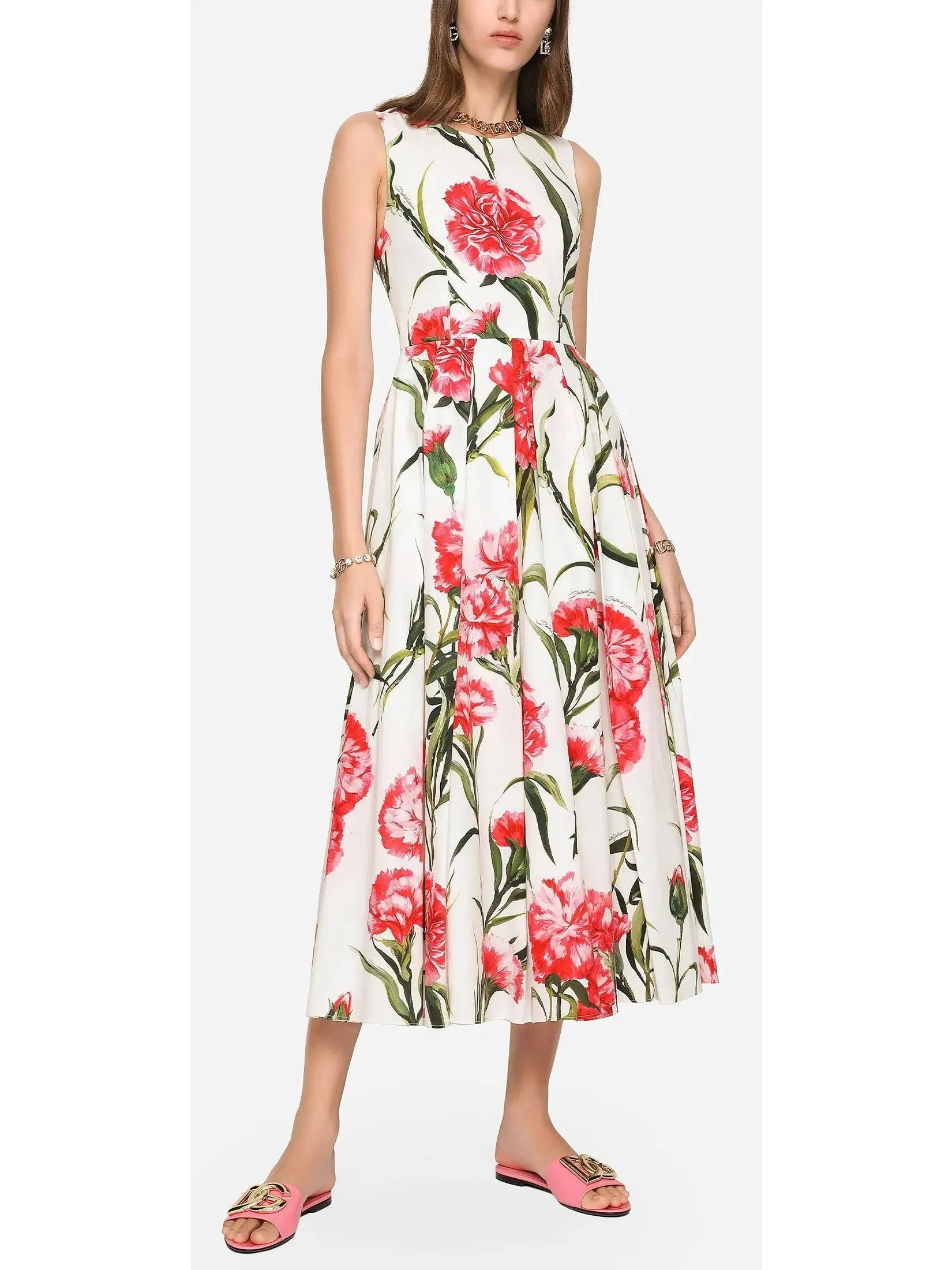 Women’s Carnation-Printed Midi Dress