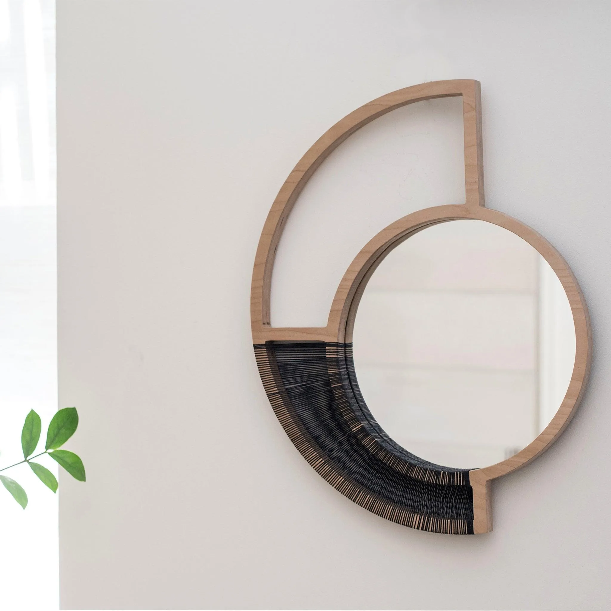 Woven Natural Wood Wall Mirror - Black Cord