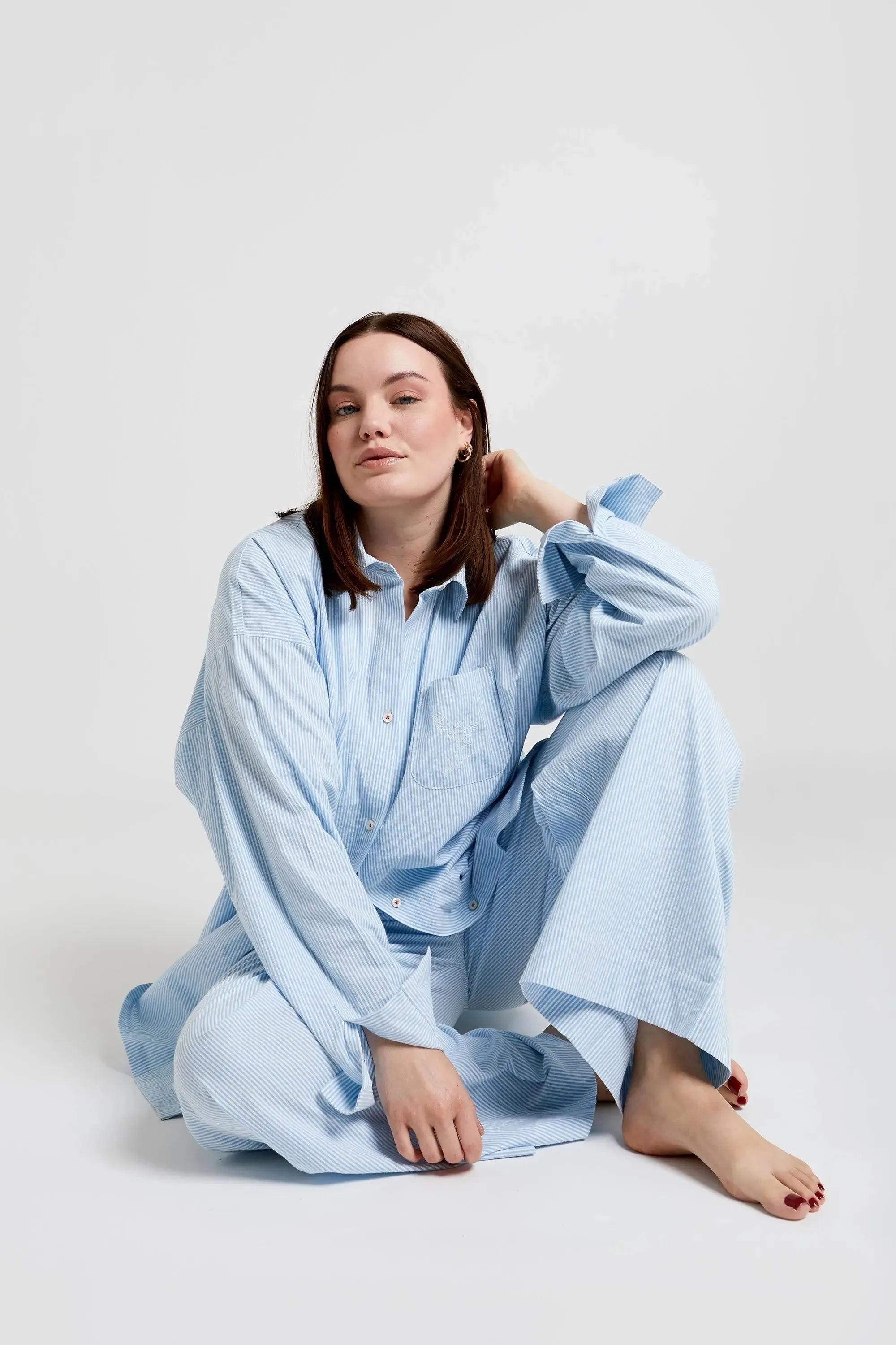 Yew Striped Ethical-Cotton Pyjama Shirt - Blue Stripe