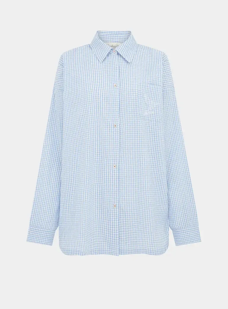 Yew Striped Ethical-Cotton Pyjama Shirt - Blue Stripe