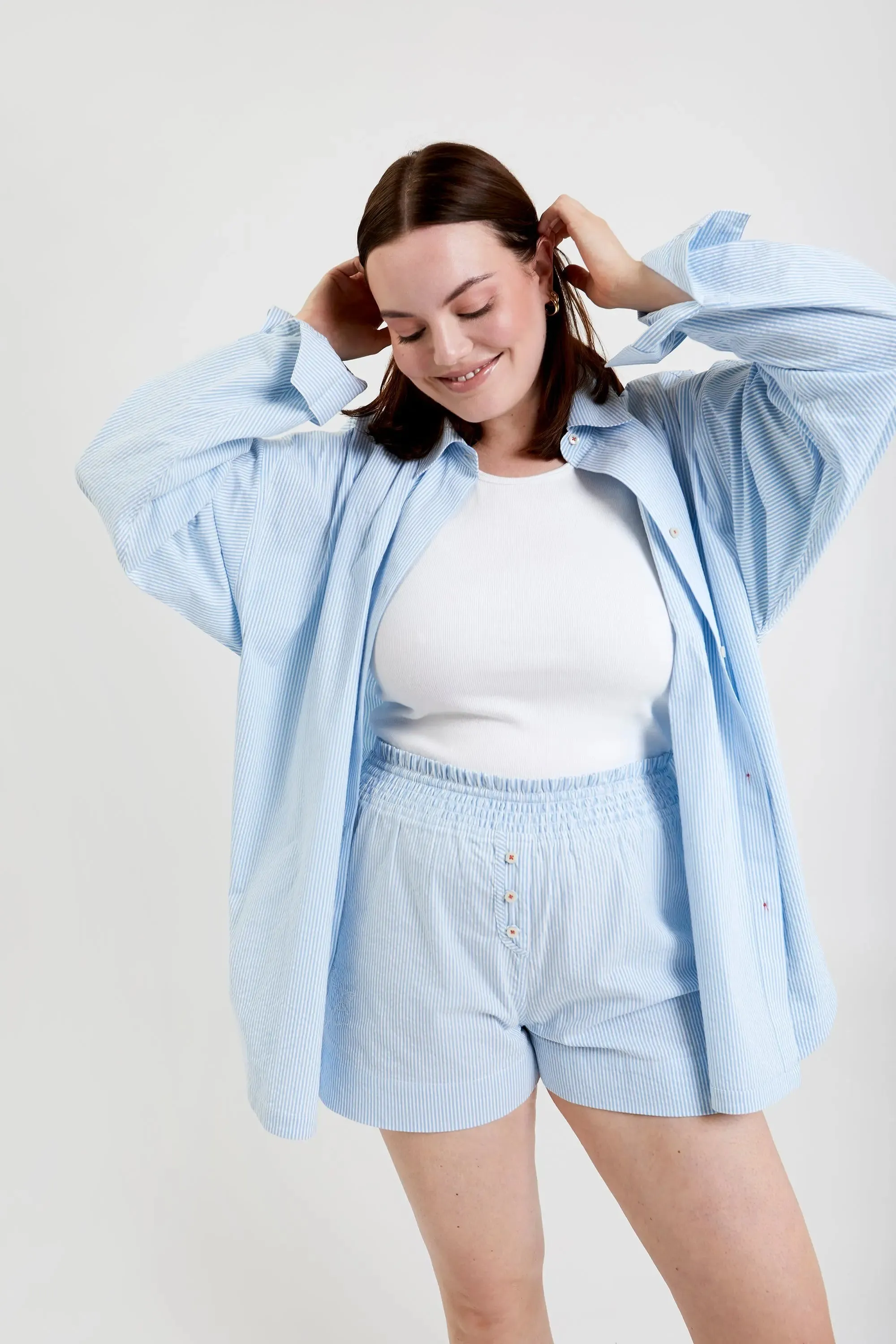 Yew Striped Ethical-Cotton Pyjama Shirt - Blue Stripe