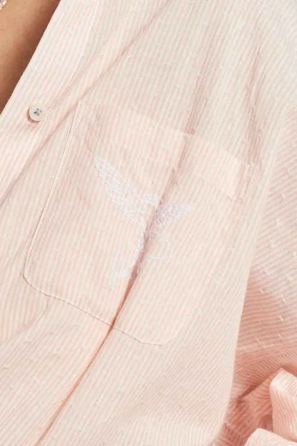 Yew Striped Ethical-Cotton Pyjama Shirt - Dawnlight Coral