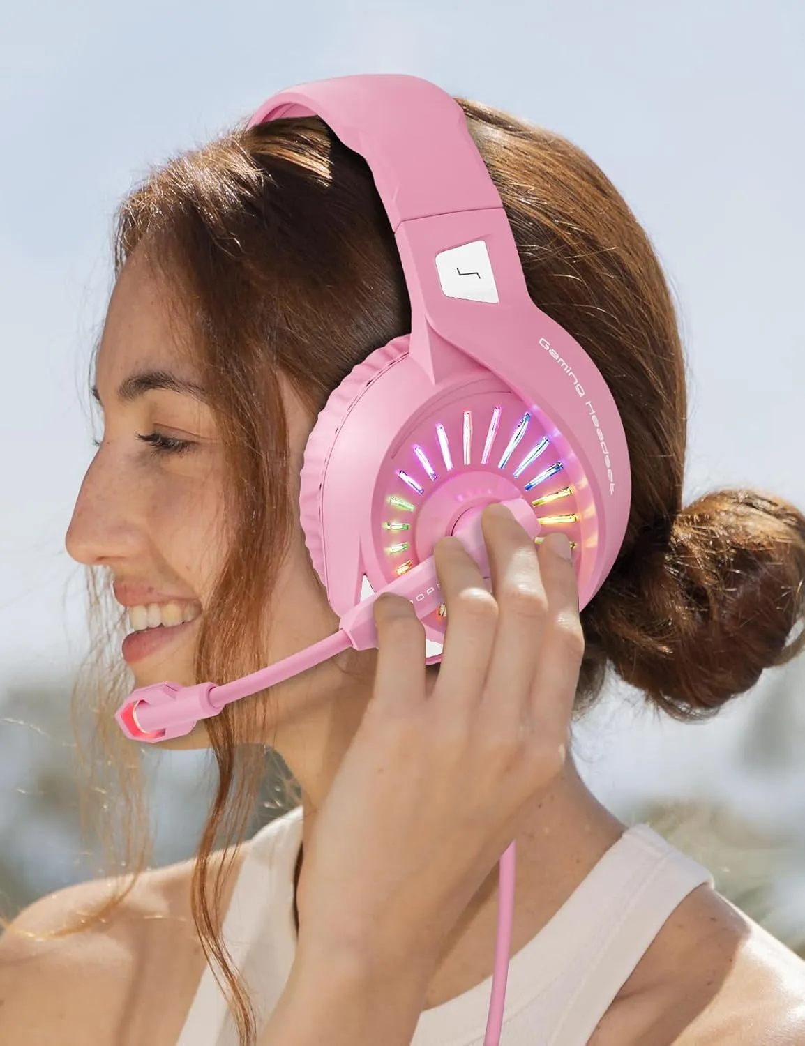 ZIUMIER Z20 Pink Gaming Headset with Microphone, Compatible with PS4 PS5 Xbox One PC Laptop, Over-Ear Headphones with LED RGB Light, Noise Canceling Mic, Stereo Surround Sound (Pink)